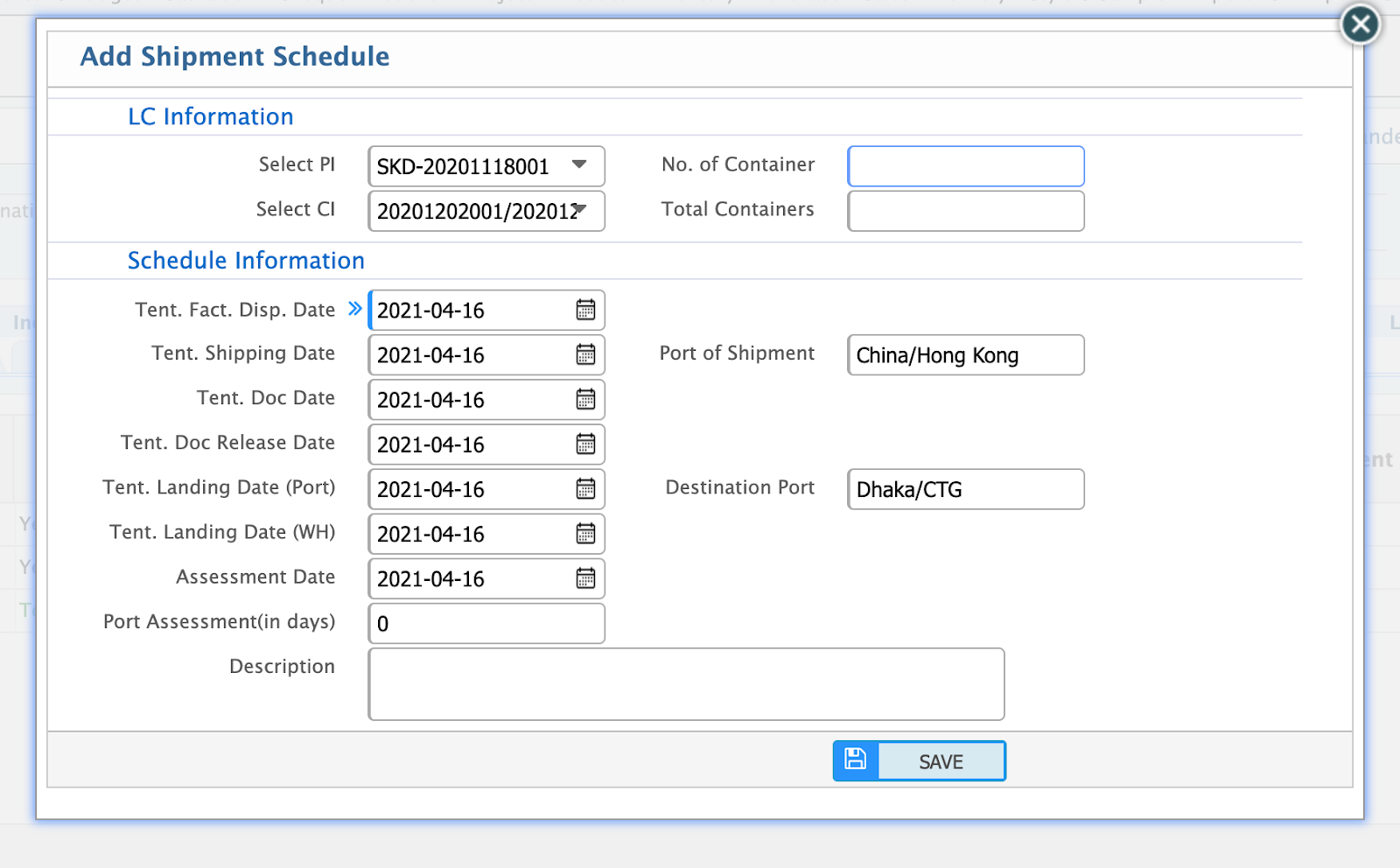 Add Shipment Schedule2